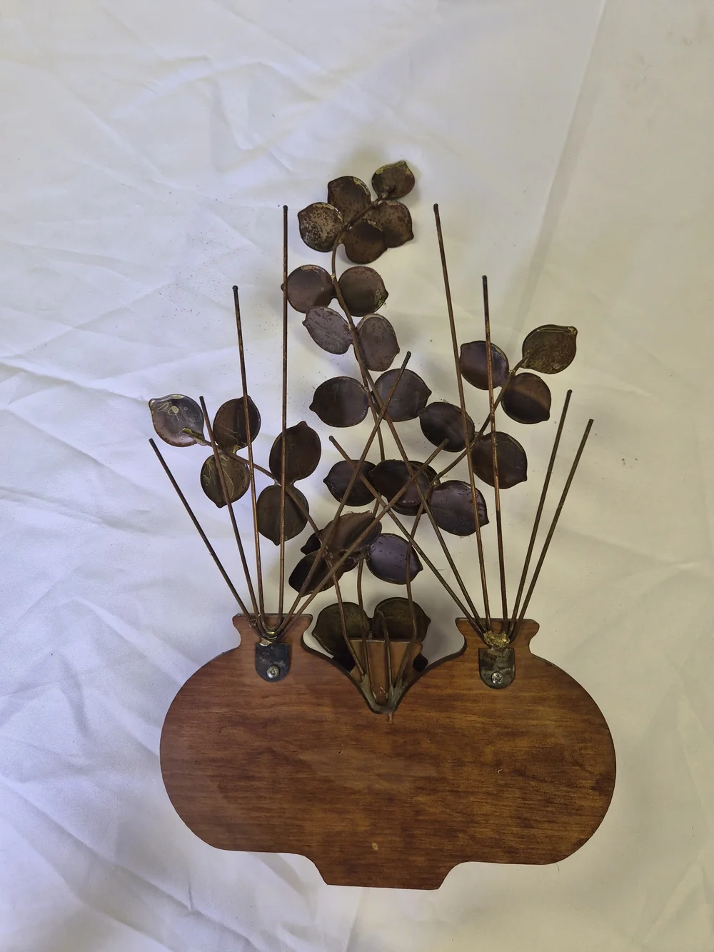 Vtg MCM Southwestern Sculpture Gold Iridescent Metal Leaves Shelf or Wall Decor